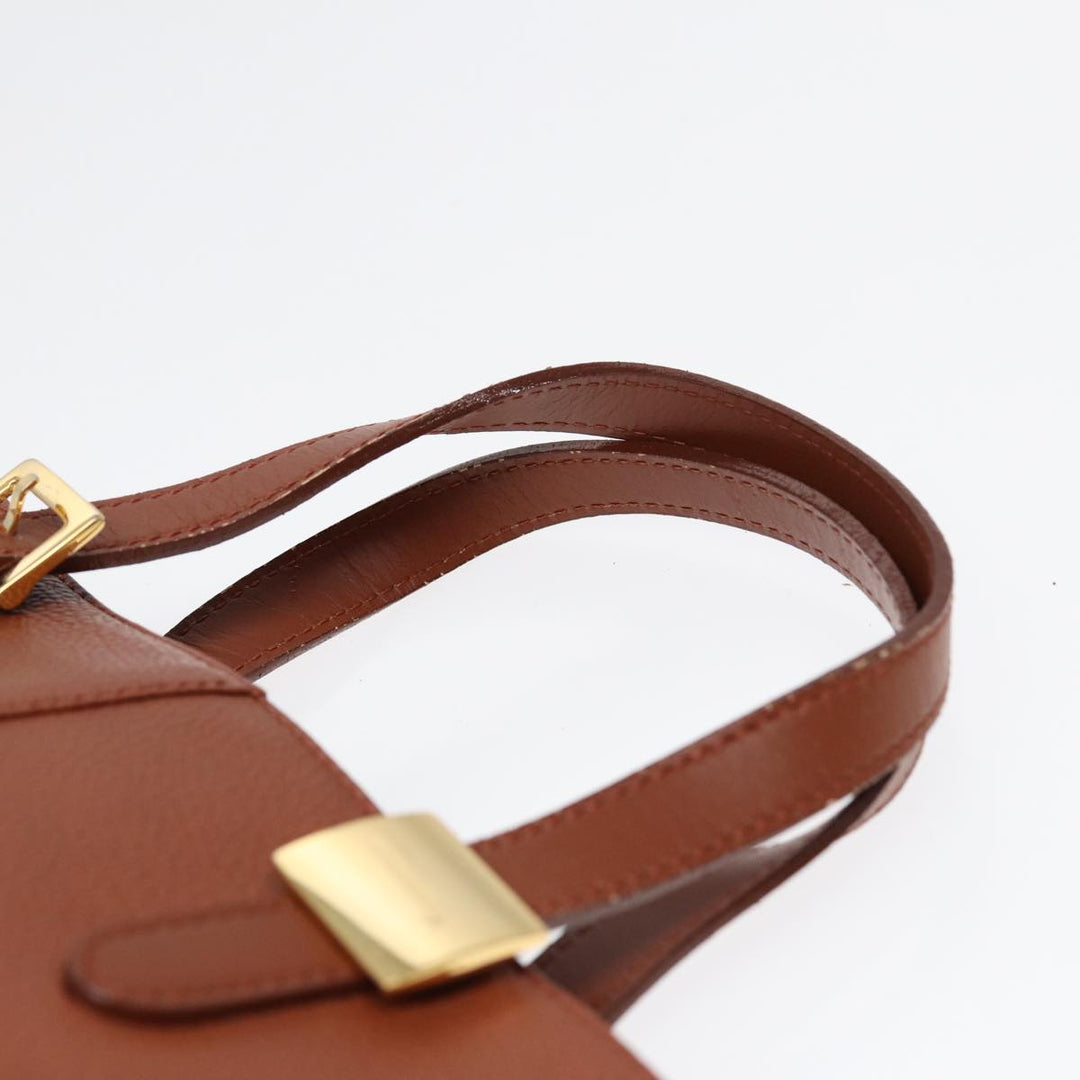 Burberry Hand Bag Leather Brown Gold Auth hk1566