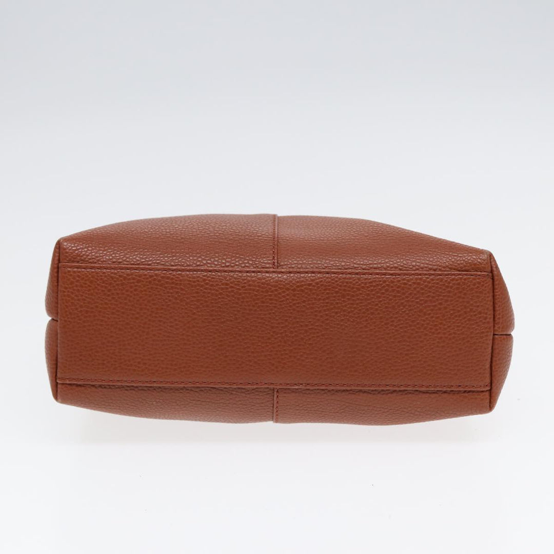 Burberry Hand Bag Leather Brown Gold Auth hk1566