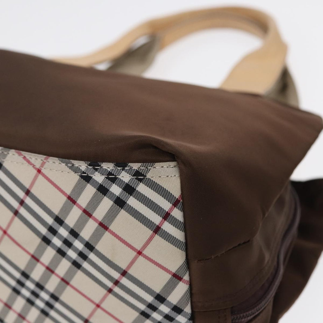 Burberry Nova Check Hand Bag Nylon Brown Beige Silver Auth hk1567