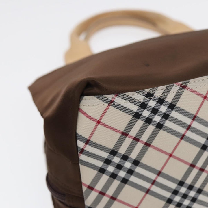 Burberry Nova Check Hand Bag Nylon Brown Beige Silver Auth hk1567