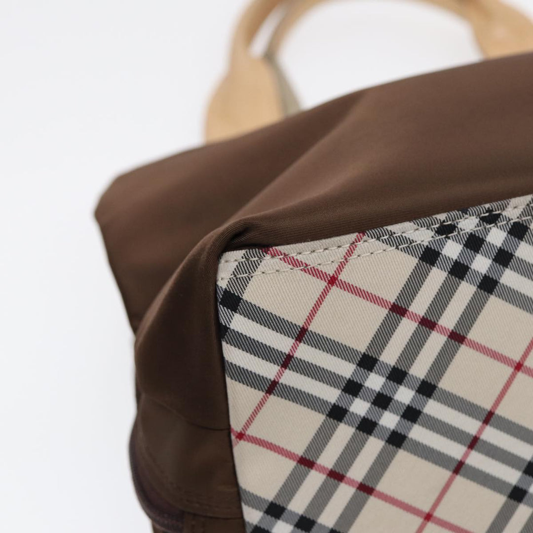 Burberry Nova Check Hand Bag Nylon Brown Beige Silver Auth hk1567