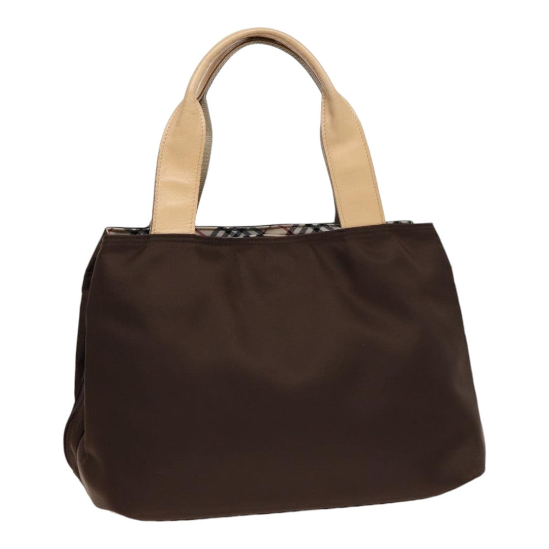 Burberry Nova Check Hand Bag Nylon Brown Beige Silver Auth hk1567