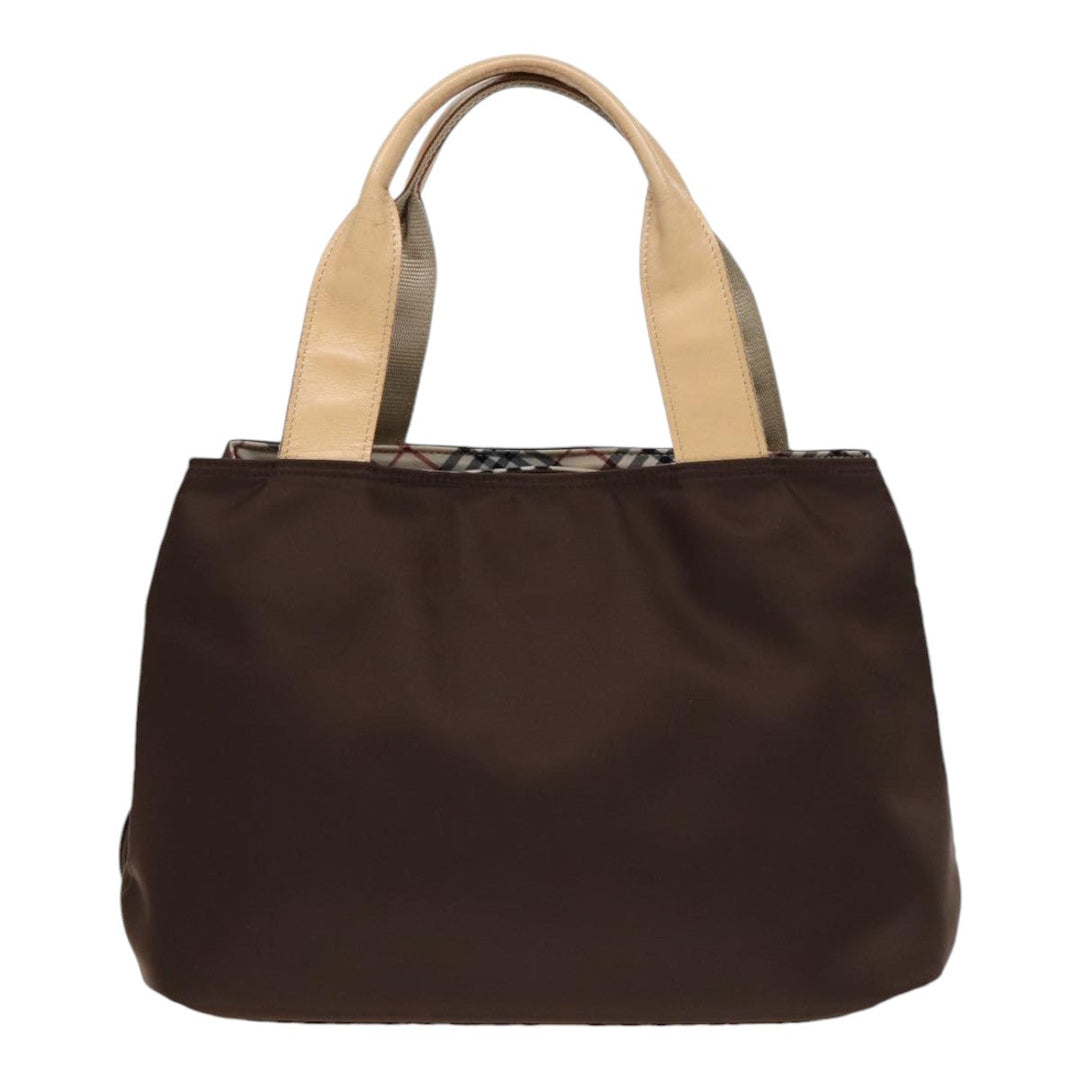 Burberry Nova Check Hand Bag Nylon Brown Beige Silver Auth hk1567