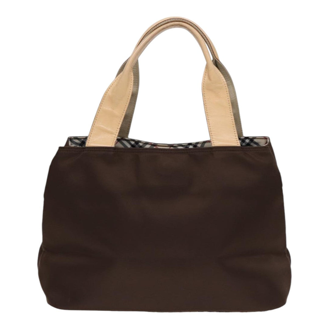 Burberry Nova Check Hand Bag Nylon Brown Beige Silver Auth hk1567