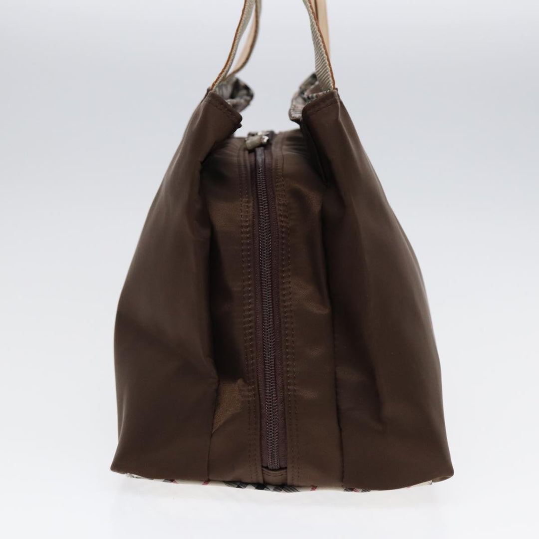 Burberry Nova Check Hand Bag Nylon Brown Beige Silver Auth hk1567