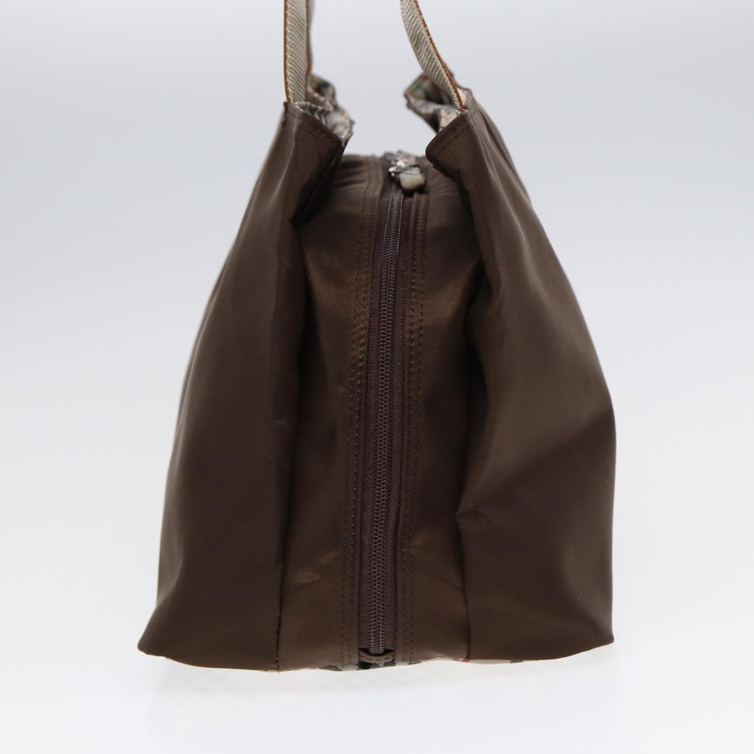 Burberry Nova Check Hand Bag Nylon Brown Beige Silver Auth hk1567