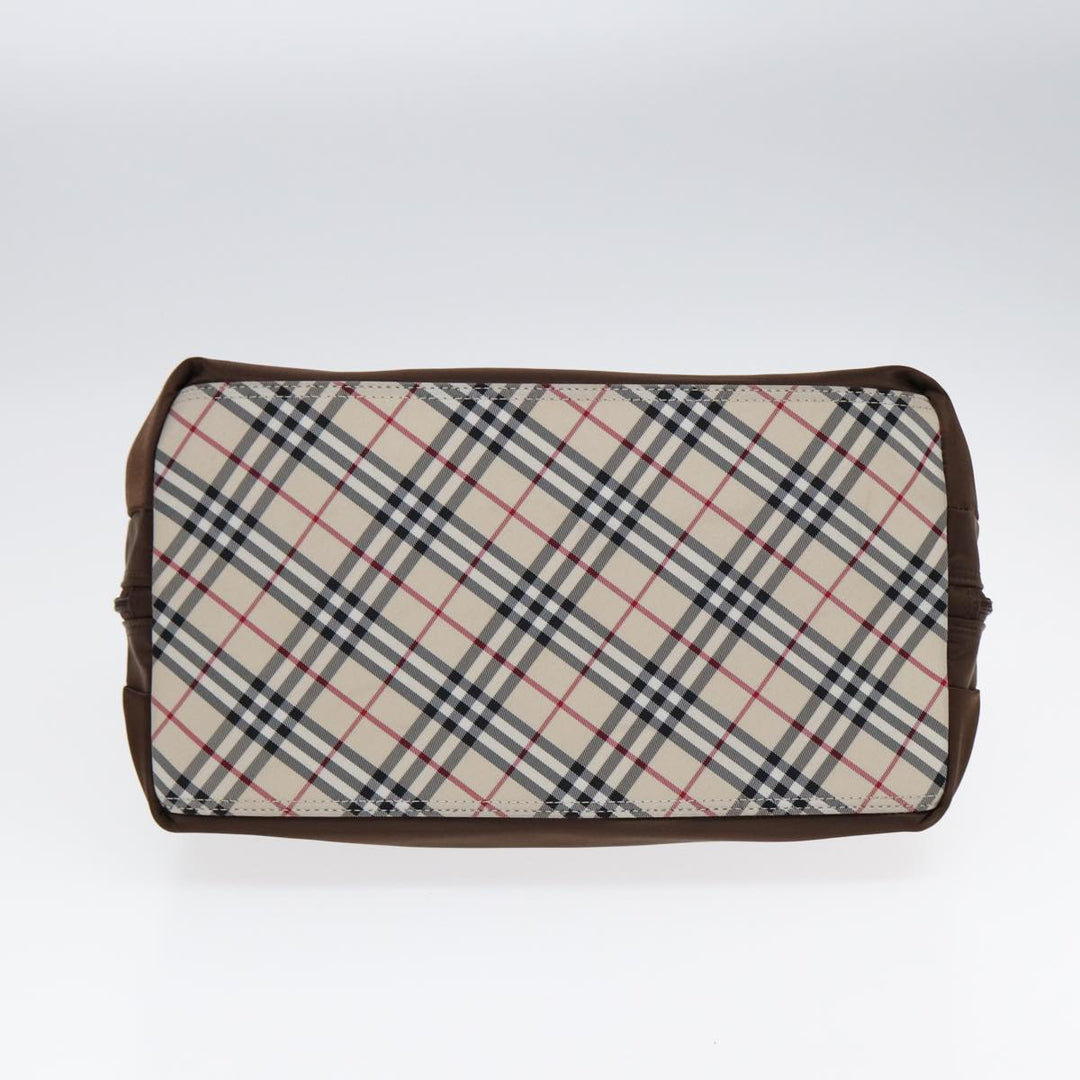 Burberry Nova Check Hand Bag Nylon Brown Beige Silver Auth hk1567