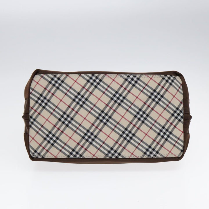 Burberry Nova Check Hand Bag Nylon Brown Beige Silver Auth hk1567
