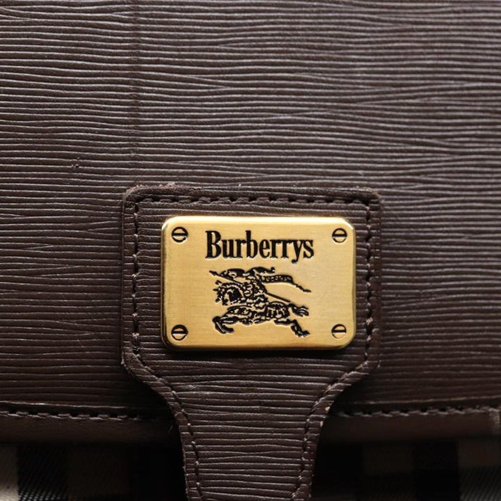 BurberrySs Nova Check Clutch Bag Canvas Leather Beige Brown gold Auth hk1568