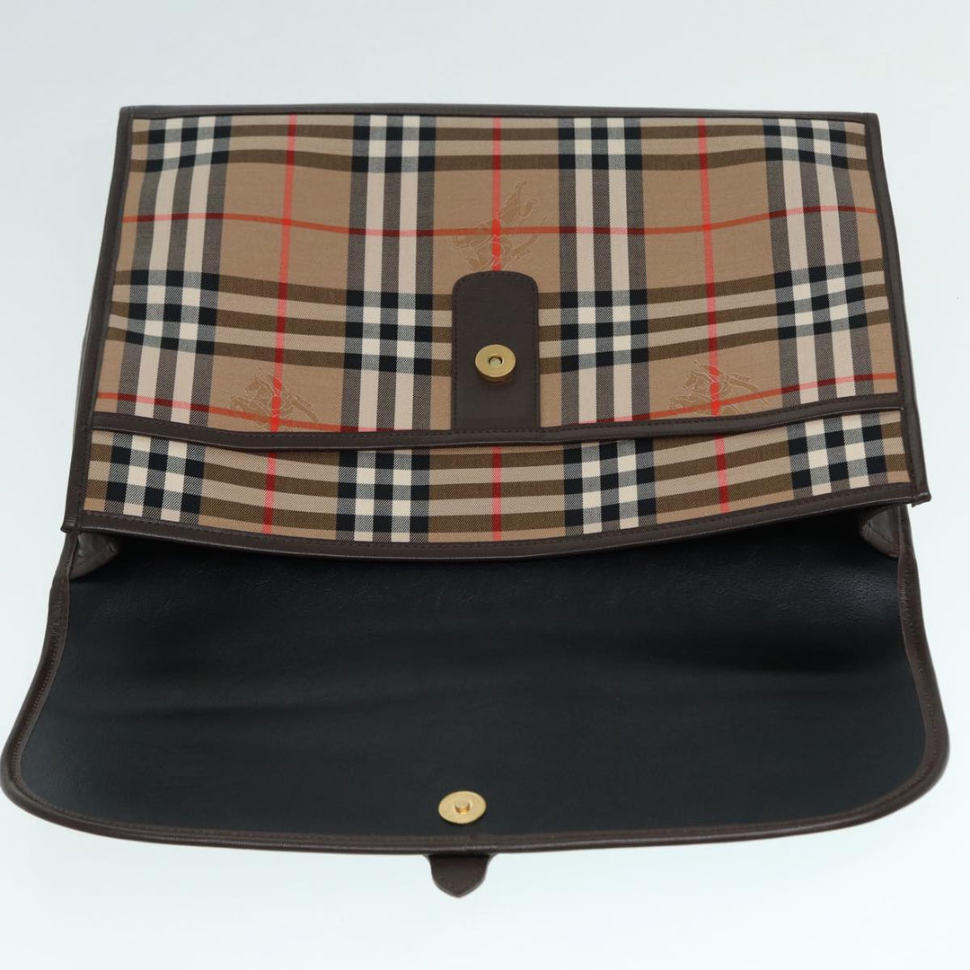 BurberrySs Nova Check Clutch Bag Canvas Leather Beige Brown gold Auth hk1568