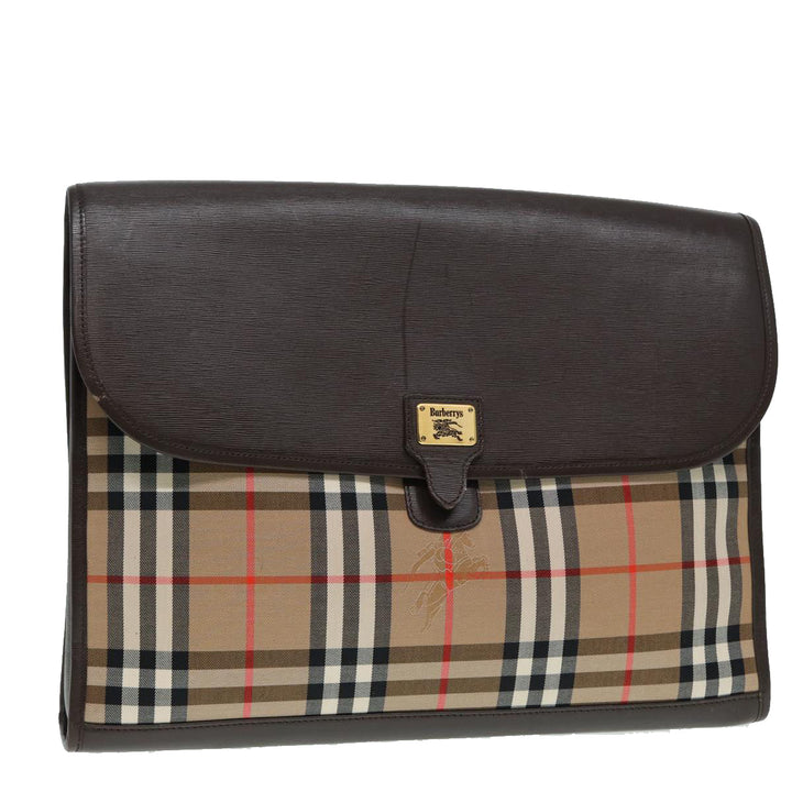 BurberrySs Nova Check Clutch Bag Canvas Leather Beige Brown gold Auth hk1568