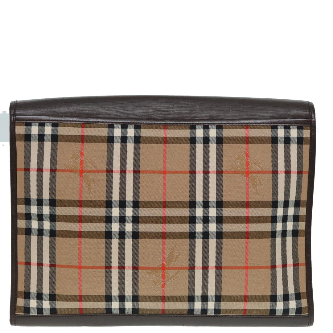 BurberrySs Nova Check Clutch Bag Canvas Leather Beige Brown gold Auth hk1568