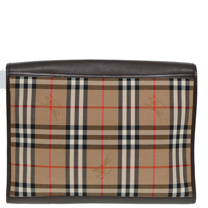 BurberrySs Nova Check Clutch Bag Canvas Leather Beige Brown gold Auth hk1568