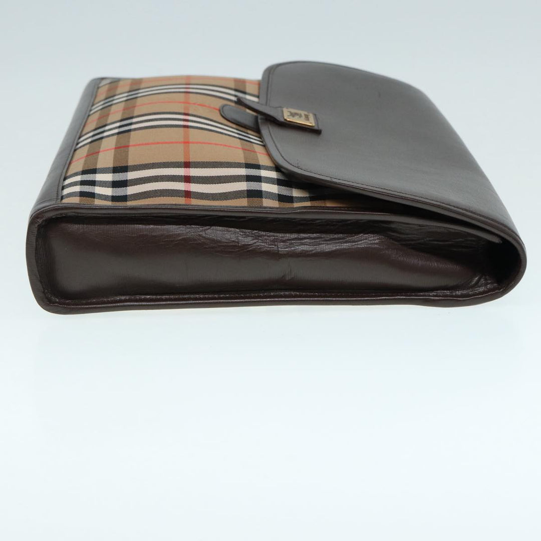 BurberrySs Nova Check Clutch Bag Canvas Leather Beige Brown gold Auth hk1568