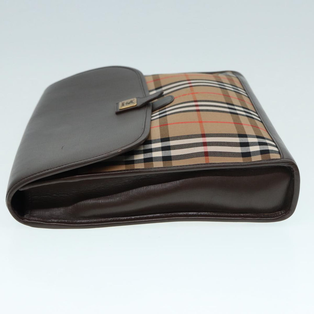 BurberrySs Nova Check Clutch Bag Canvas Leather Beige Brown gold Auth hk1568