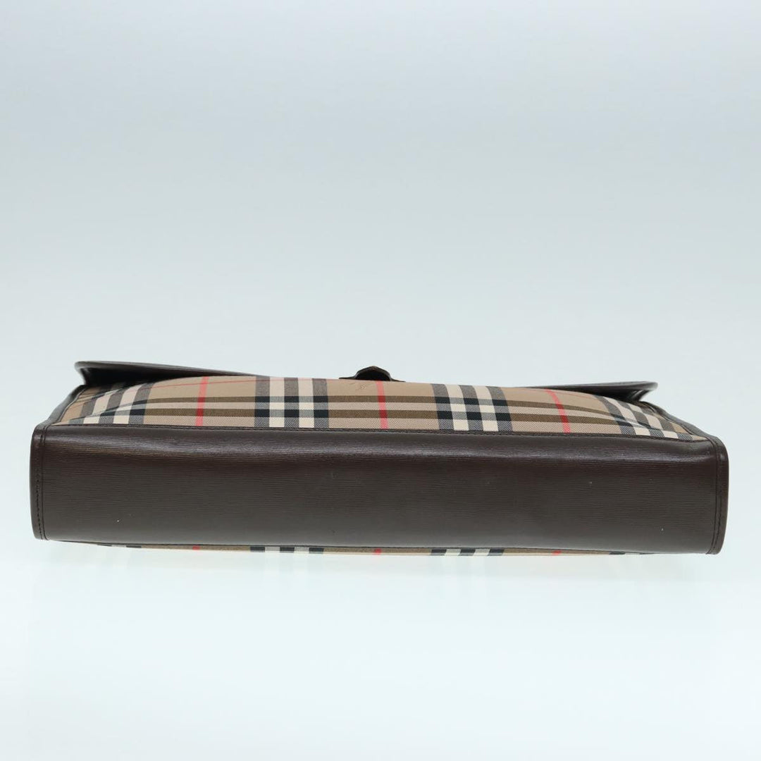 BurberrySs Nova Check Clutch Bag Canvas Leather Beige Brown gold Auth hk1568