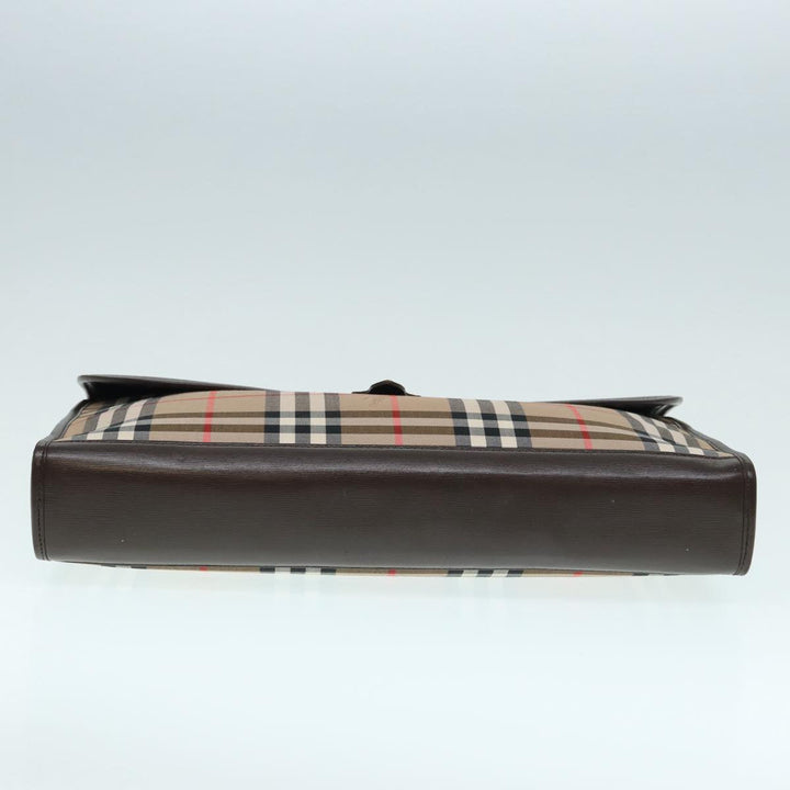 BurberrySs Nova Check Clutch Bag Canvas Leather Beige Brown gold Auth hk1568
