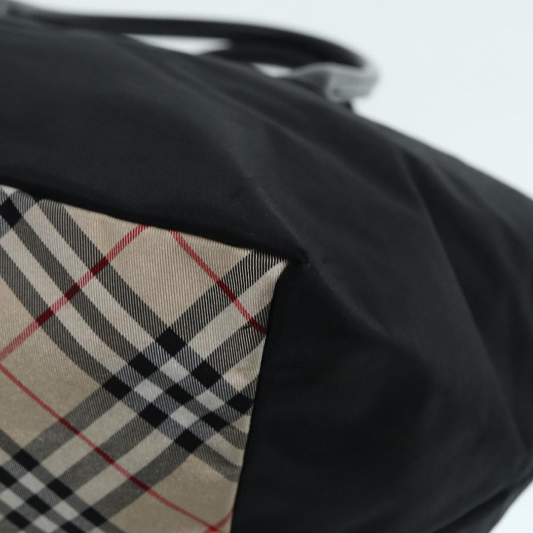 Burberry Nova Check Blue Label Hand Bag Nylon Black Beige Silver Auth hk1570