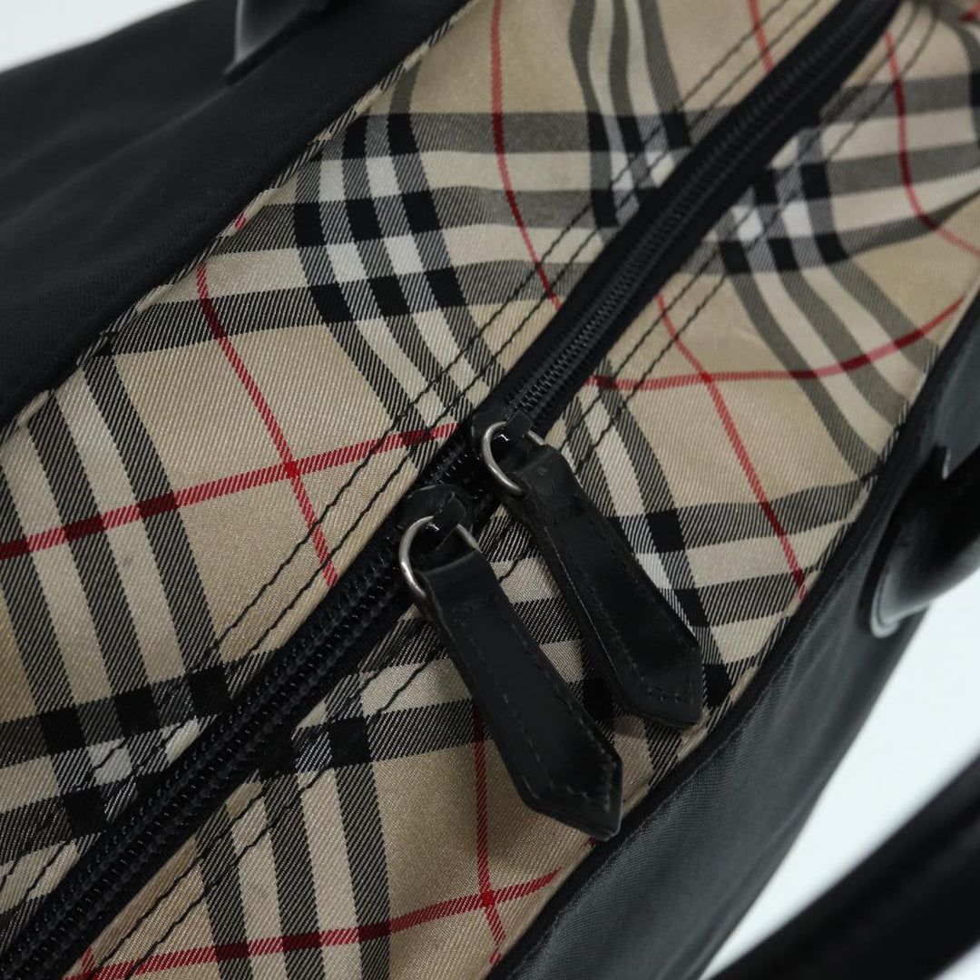 Burberry Nova Check Blue Label Hand Bag Nylon Black Beige Silver Auth hk1570