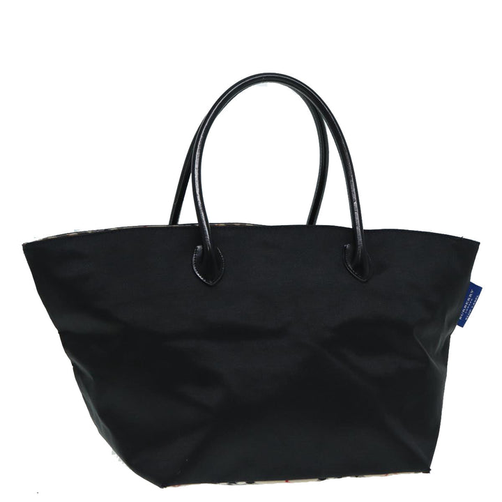 Burberry Nova Check Blue Label Hand Bag Nylon Black Beige Silver Auth hk1570
