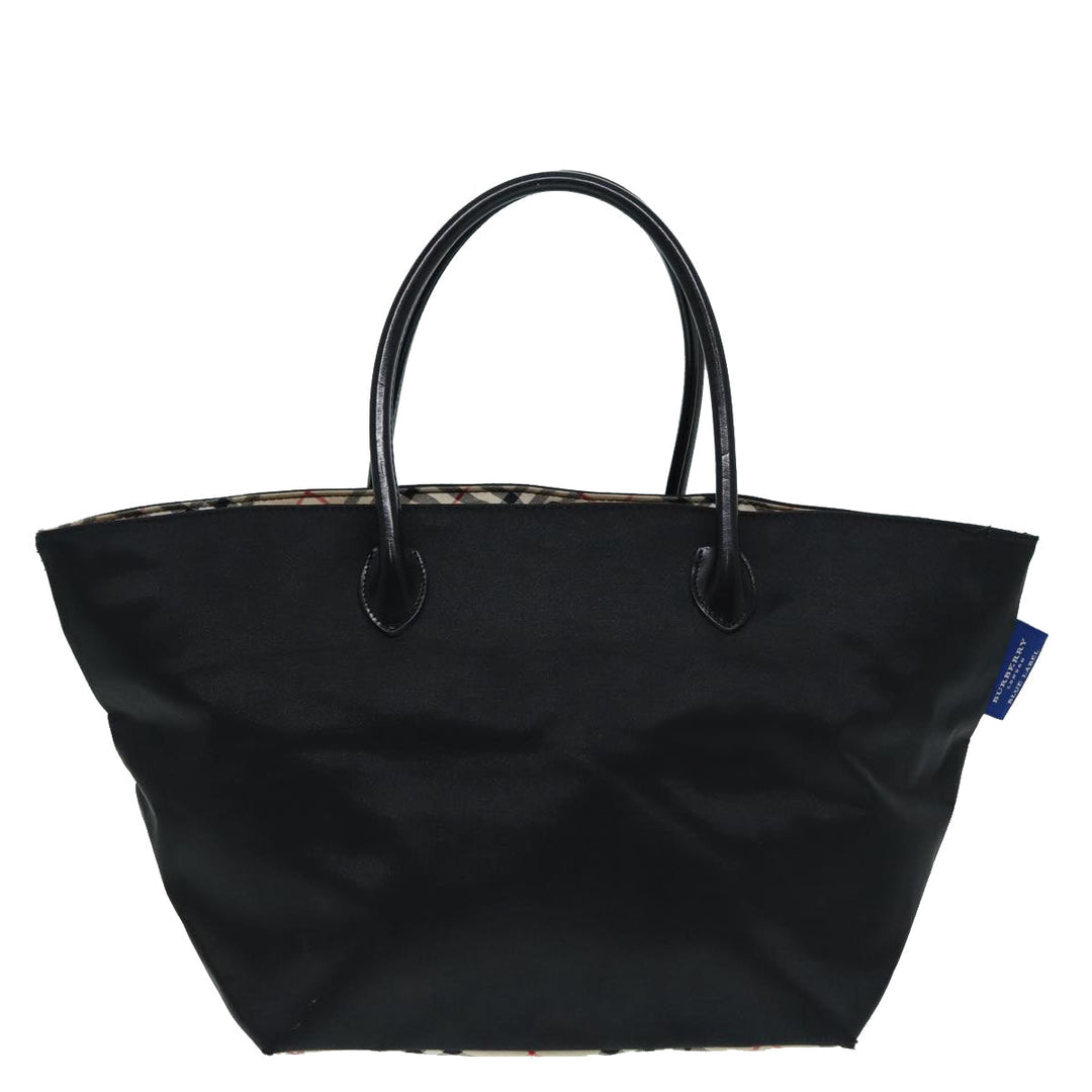 Burberry Nova Check Blue Label Hand Bag Nylon Black Beige Silver Auth hk1570