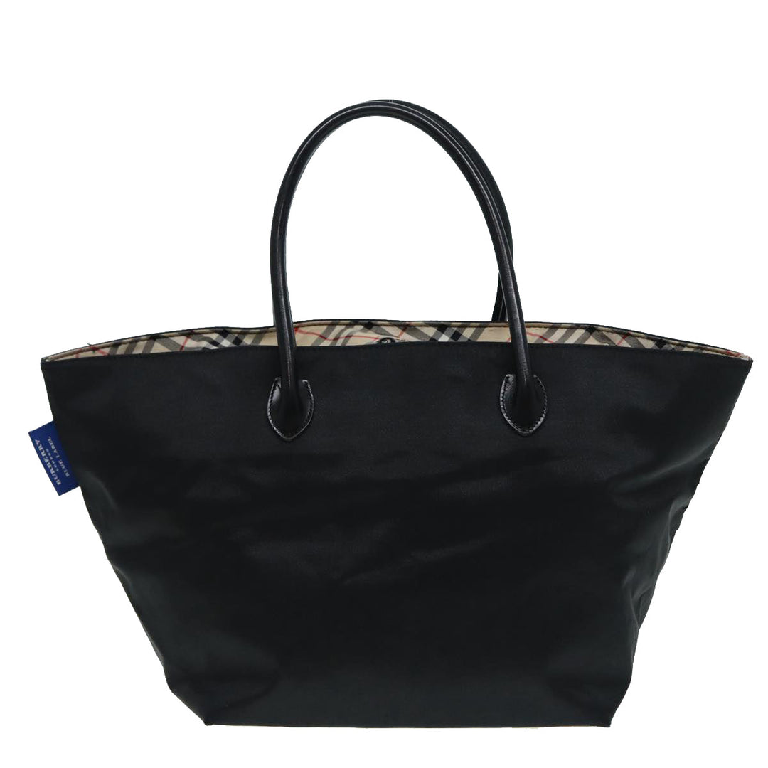 Burberry Nova Check Blue Label Hand Bag Nylon Black Beige Silver Auth hk1570