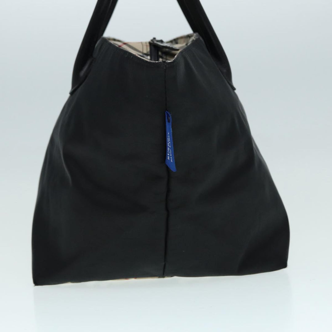 Burberry Nova Check Blue Label Hand Bag Nylon Black Beige Silver Auth hk1570