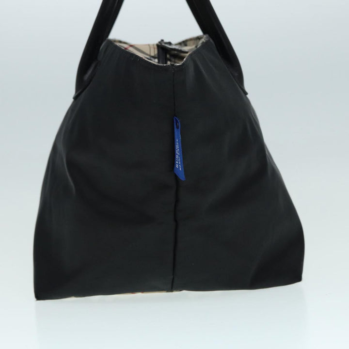 Burberry Nova Check Blue Label Hand Bag Nylon Black Beige Silver Auth hk1570