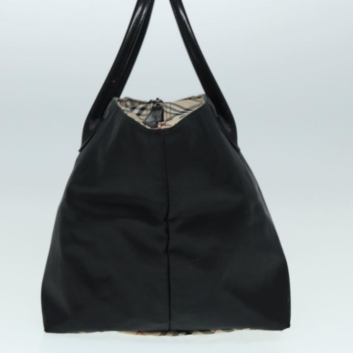 Burberry Nova Check Blue Label Hand Bag Nylon Black Beige Silver Auth hk1570