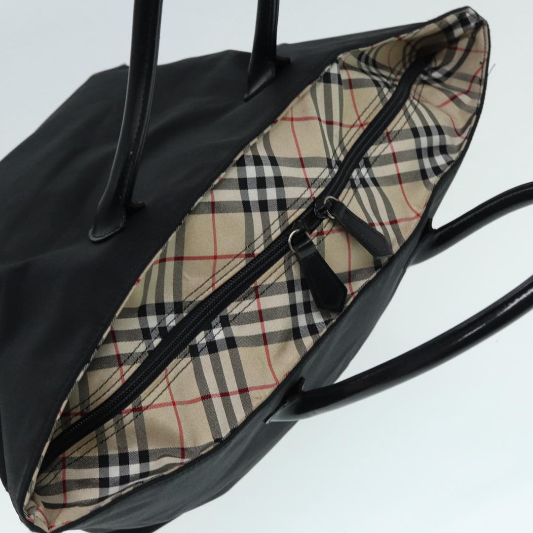 Burberry Nova Check Blue Label Hand Bag Nylon Black Beige Silver Auth hk1570