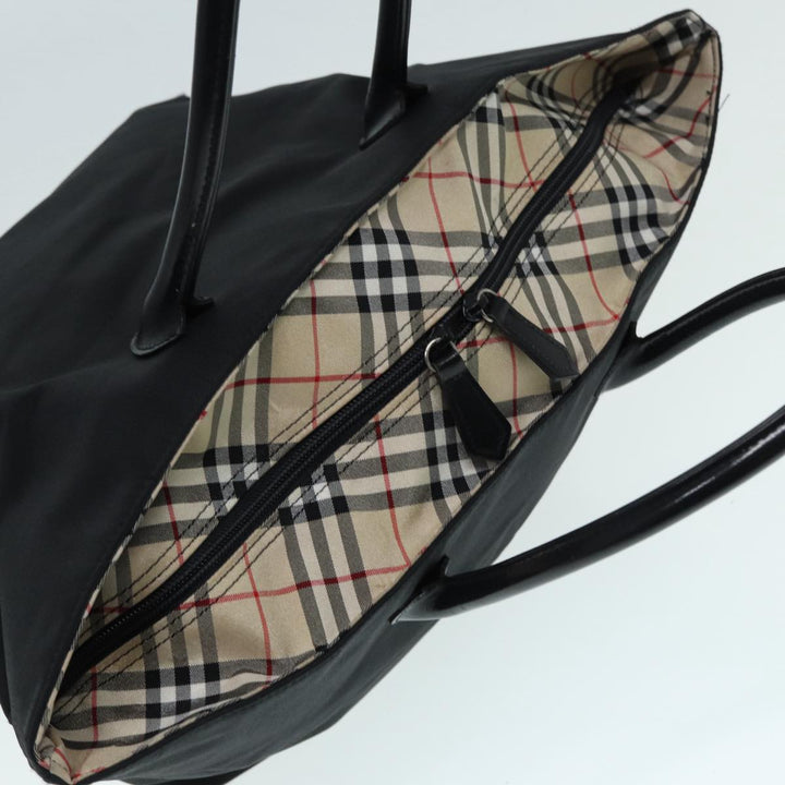 Burberry Nova Check Blue Label Hand Bag Nylon Black Beige Silver Auth hk1570