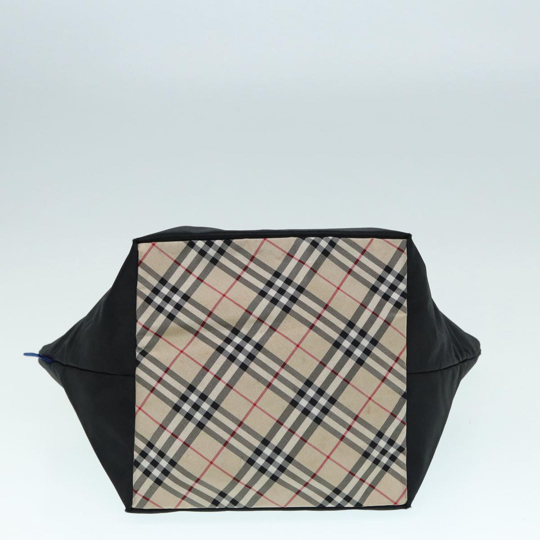 Burberry Nova Check Blue Label Hand Bag Nylon Black Beige Silver Auth hk1570