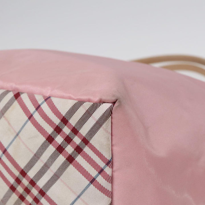 Burberry Nova Check Blue Label Hand Bag Nylon Leather Pink Silver Auth hk1571