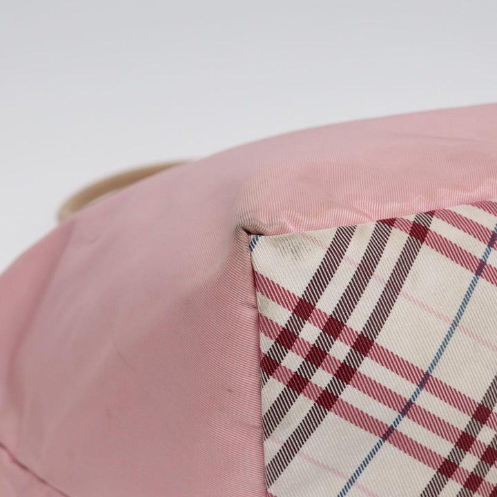 Burberry Nova Check Blue Label Hand Bag Nylon Leather Pink Silver Auth hk1571
