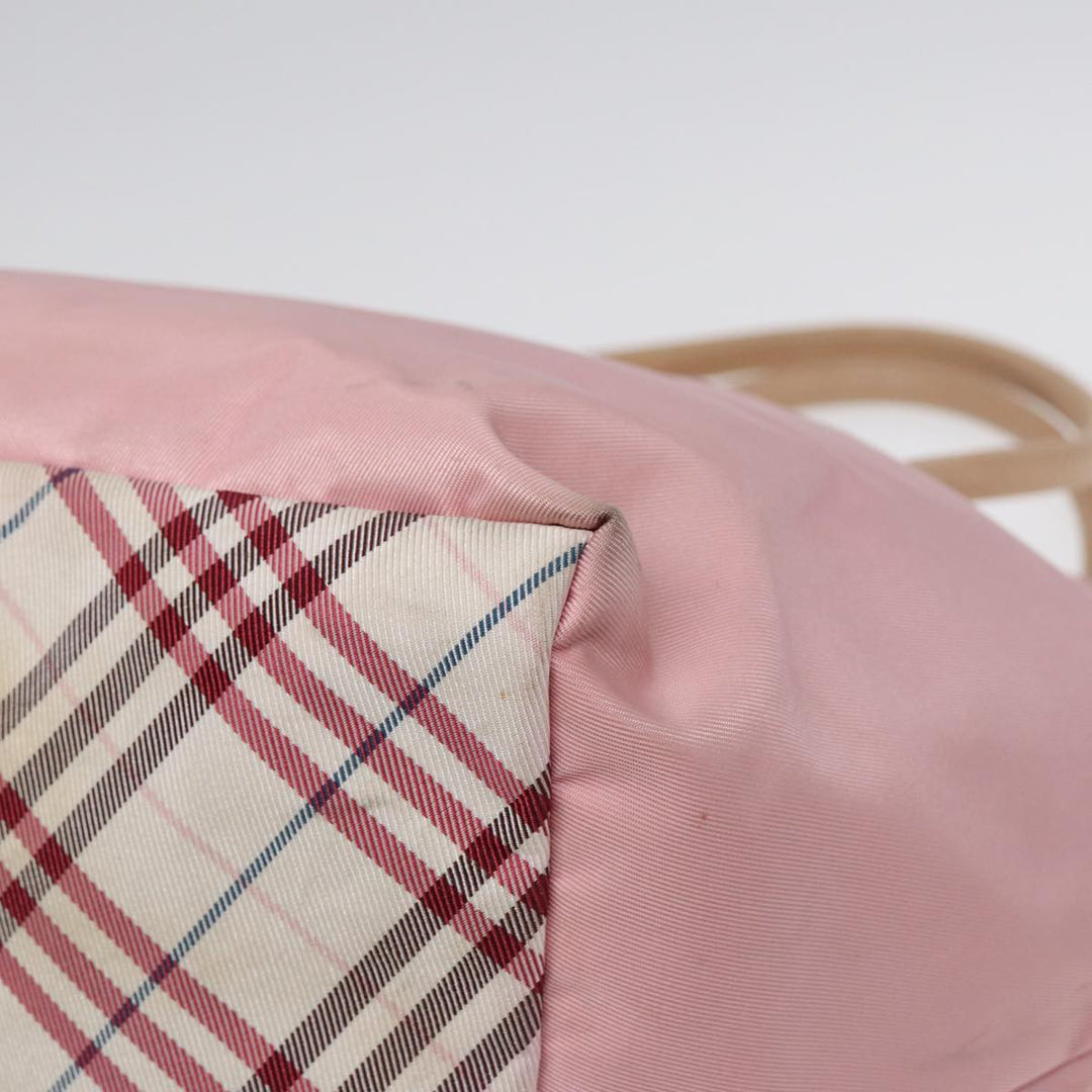 Burberry Nova Check Blue Label Hand Bag Nylon Leather Pink Silver Auth hk1571
