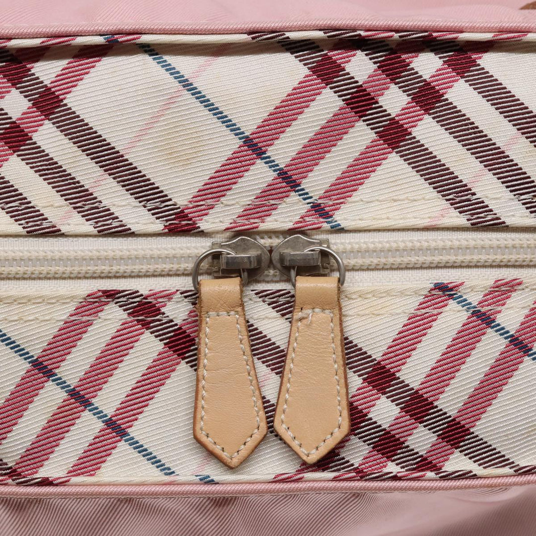 Burberry Nova Check Blue Label Hand Bag Nylon Leather Pink Silver Auth hk1571