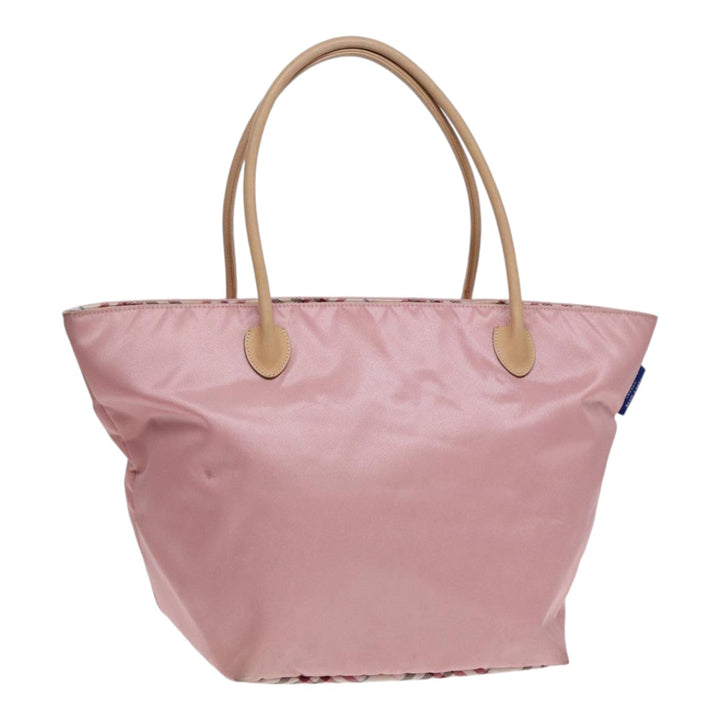 Burberry Nova Check Blue Label Hand Bag Nylon Leather Pink Silver Auth hk1571