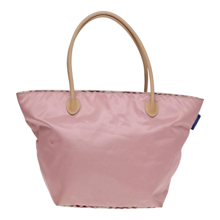 Burberry Nova Check Blue Label Hand Bag Nylon Leather Pink Silver Auth hk1571