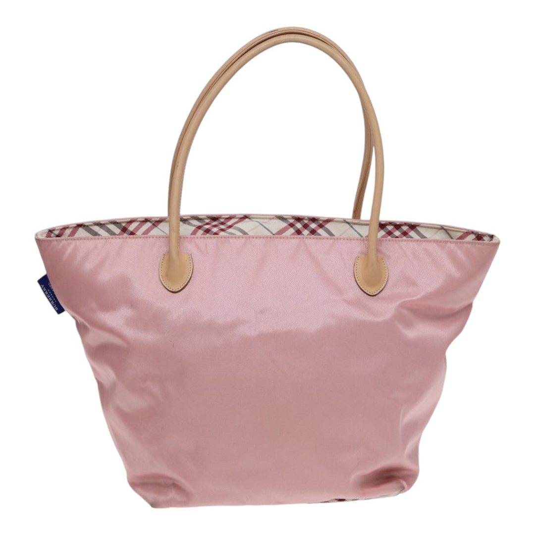 Burberry Nova Check Blue Label Hand Bag Nylon Leather Pink Silver Auth hk1571