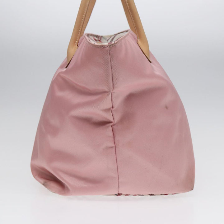 Burberry Nova Check Blue Label Hand Bag Nylon Leather Pink Silver Auth hk1571