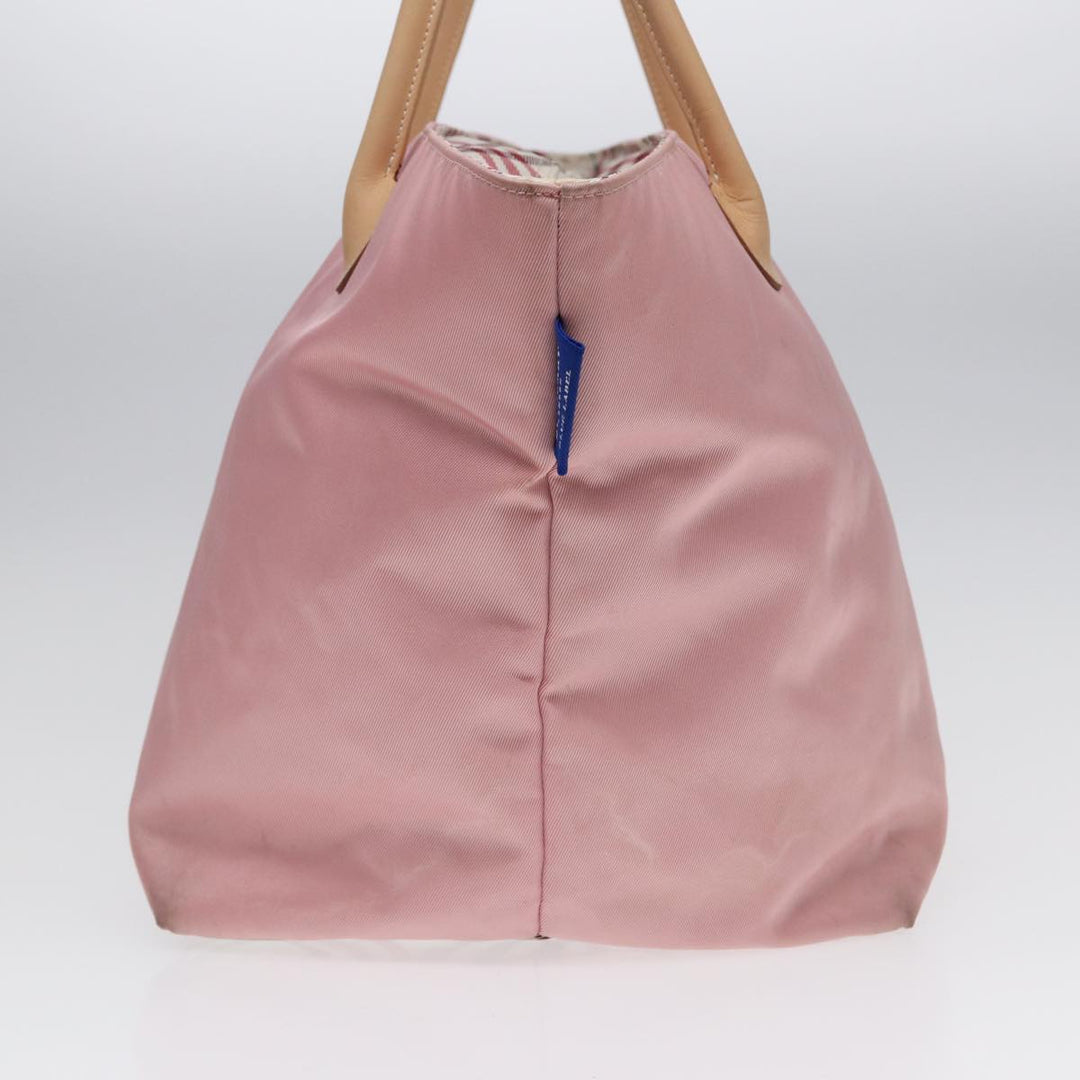 Burberry Nova Check Blue Label Hand Bag Nylon Leather Pink Silver Auth hk1571