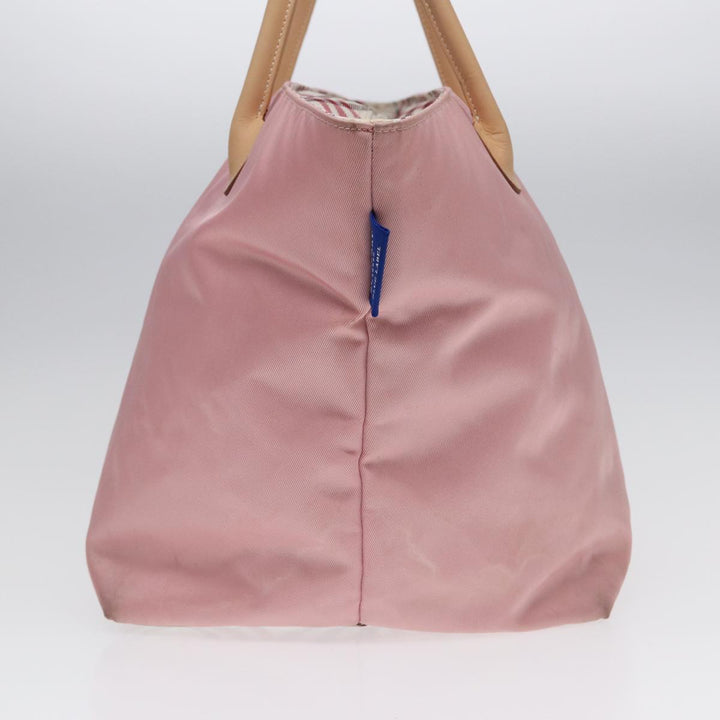 Burberry Nova Check Blue Label Hand Bag Nylon Leather Pink Silver Auth hk1571