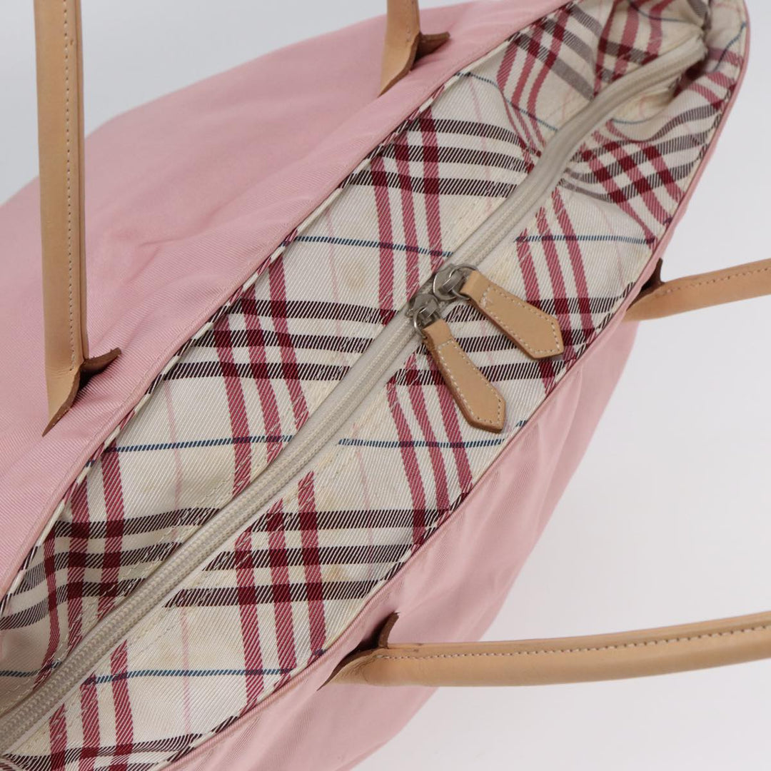 Burberry Nova Check Blue Label Hand Bag Nylon Leather Pink Silver Auth hk1571