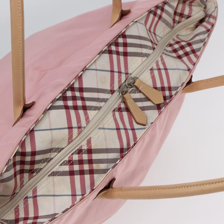 Burberry Nova Check Blue Label Hand Bag Nylon Leather Pink Silver Auth hk1571
