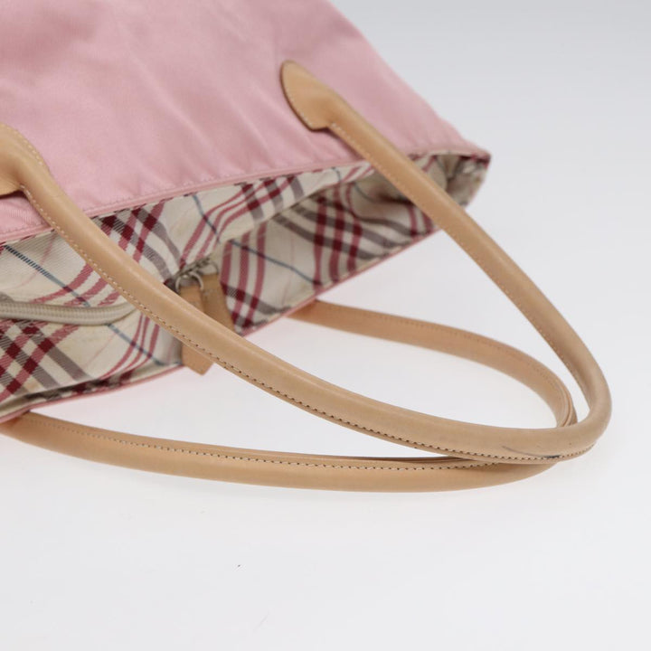 Burberry Nova Check Blue Label Hand Bag Nylon Leather Pink Silver Auth hk1571