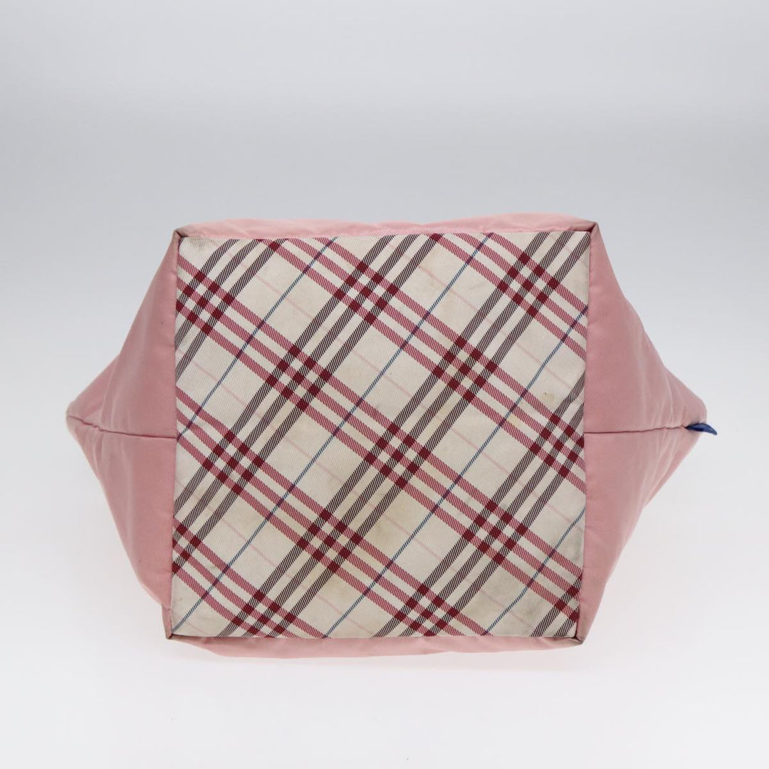 Burberry Nova Check Blue Label Hand Bag Nylon Leather Pink Silver Auth hk1571