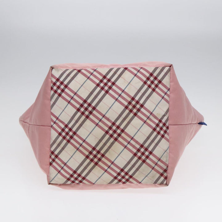 Burberry Nova Check Blue Label Hand Bag Nylon Leather Pink Silver Auth hk1571