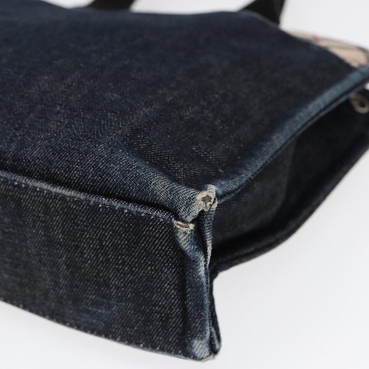 Burberry Nova Check Hand Bag Denim Nylon Navy Beige Silver Auth hk1572