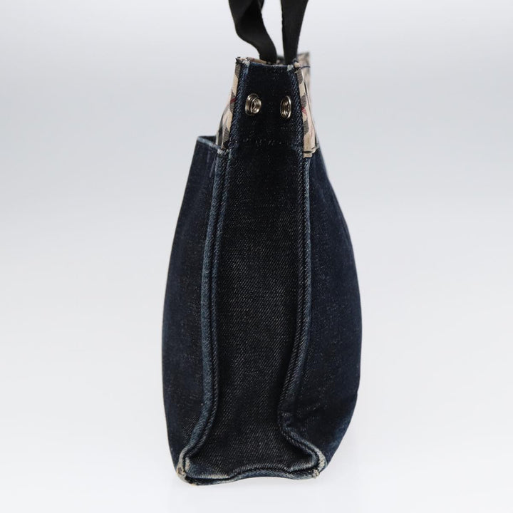 Burberry Nova Check Hand Bag Denim Nylon Navy Beige Silver Auth hk1572