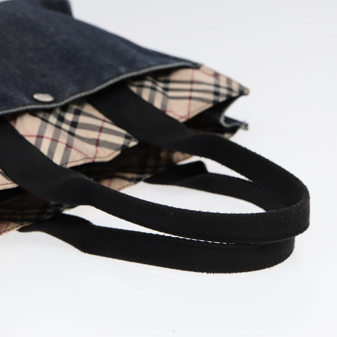 Burberry Nova Check Hand Bag Denim Nylon Navy Beige Silver Auth hk1572
